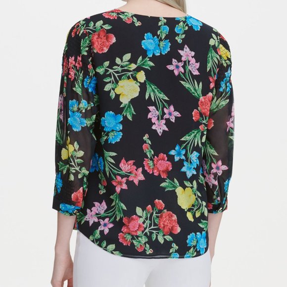 Womens Calvin Klein Black Floral Blouse - Picture 2 of 5